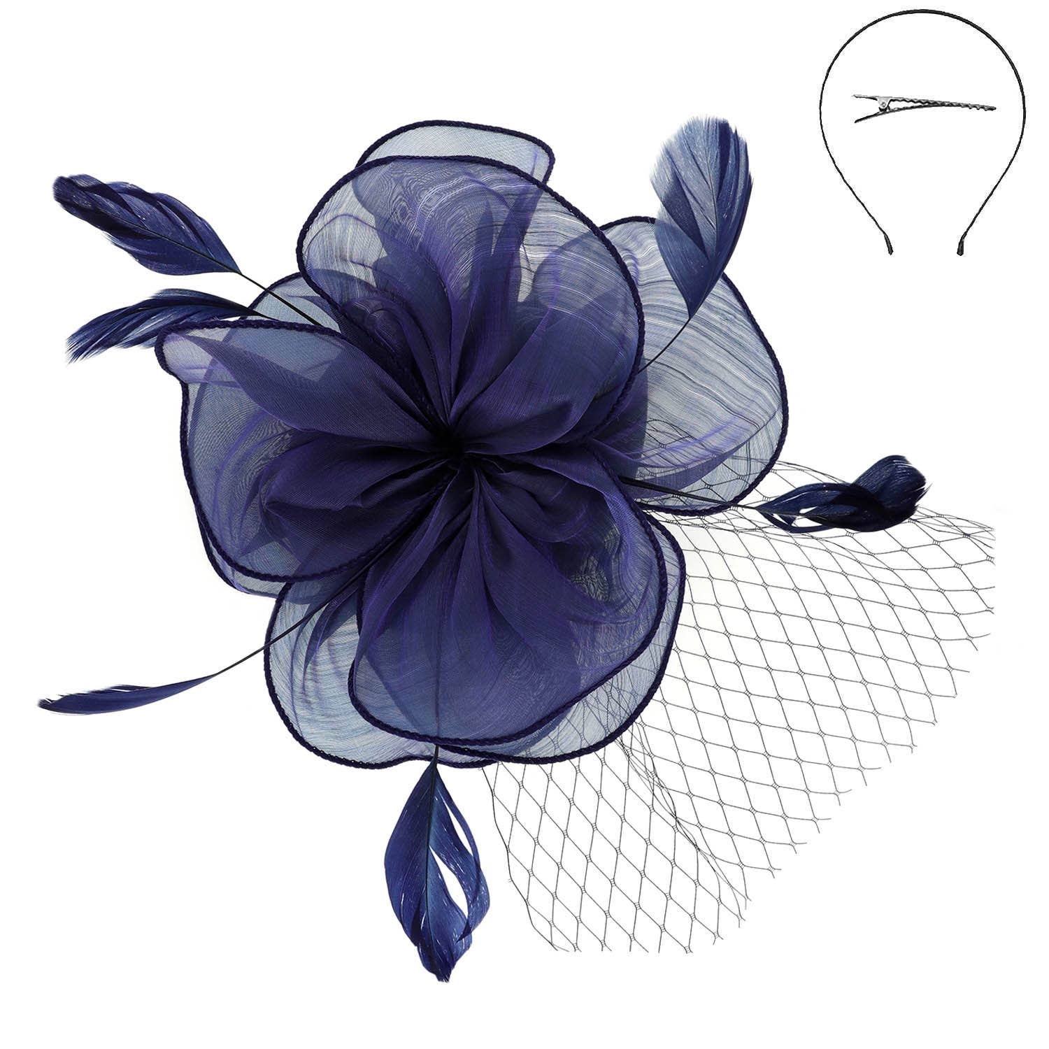 SP Sophia Collection - Wholesale Fascinator Hat - Women's - Baby Feathers & Flower w/ Netted Mesh Fascinator w/ Headband7