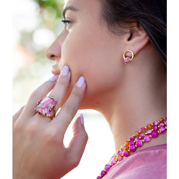 Barse Jewelry - Wholesale Jewelry Set - Prismatic Pink Spiny Oyster Matrix Statement Ring