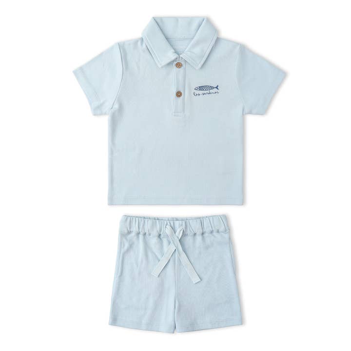 Conjunto de Polo y Pantalones Cortos Orgánicos - Azul Claro para venta al por mayor de Makemake Organics