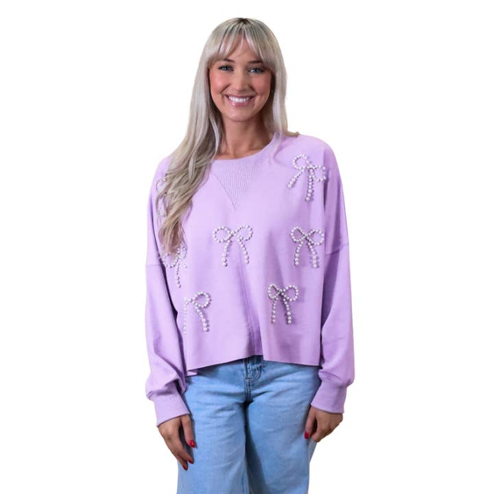 Pretty in Pearls Purple Crew Long Sleeve Shirt for wholesale by Jane Marie