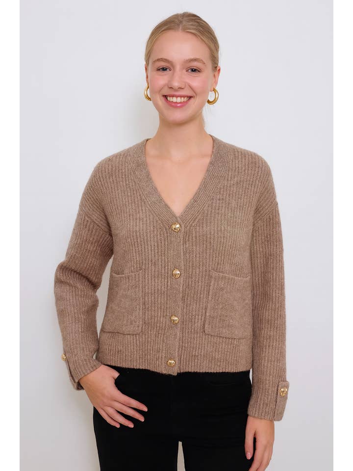 Afinity - Wholesale Cardigan - Women's - Solid cardigan with gold buttons AP1414