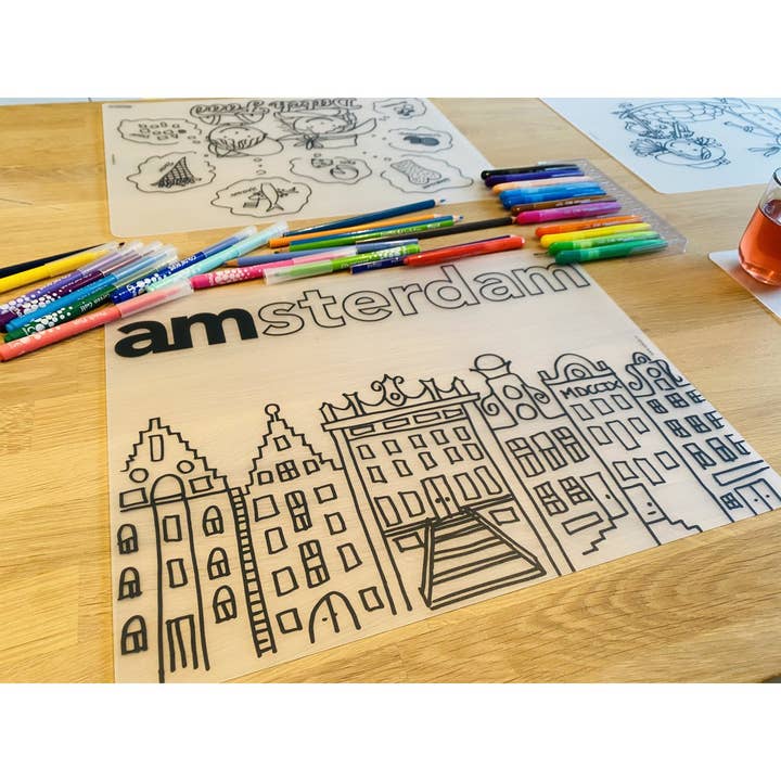 Colorable Placemat Holland Houses Amsterdam for wholesale by Edwali