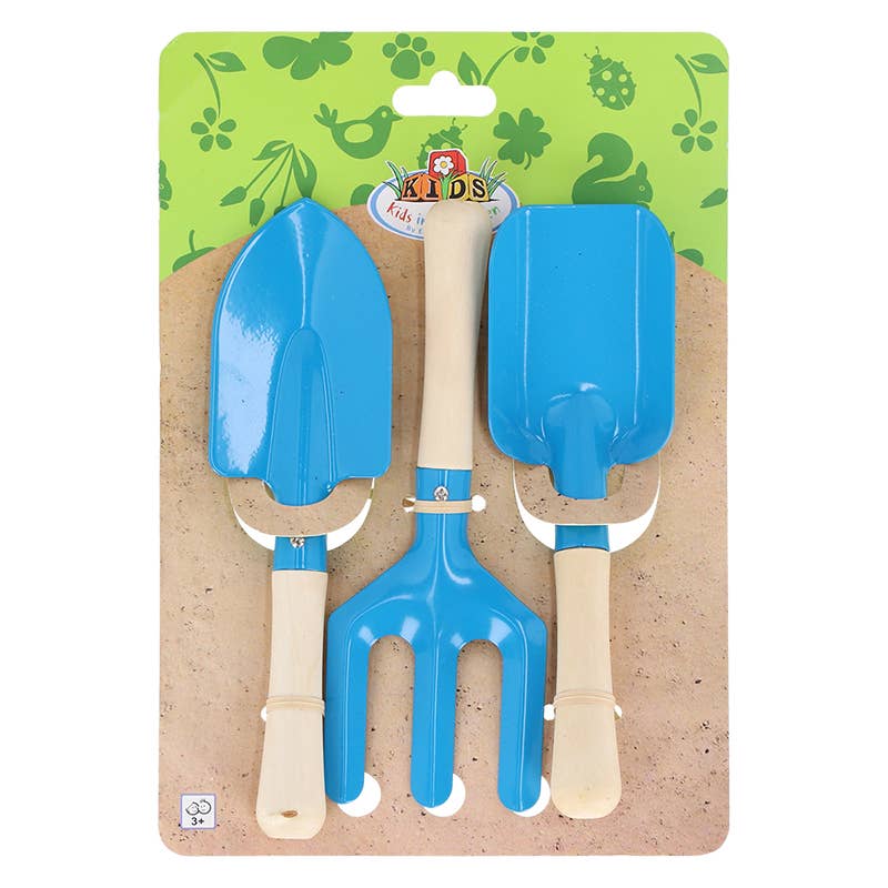 Esschert Design USA - Wholesale Toy Set - Kids - Children's 3 Pc Hand Tools, Metal, Green/Orange/Pink/Blue1