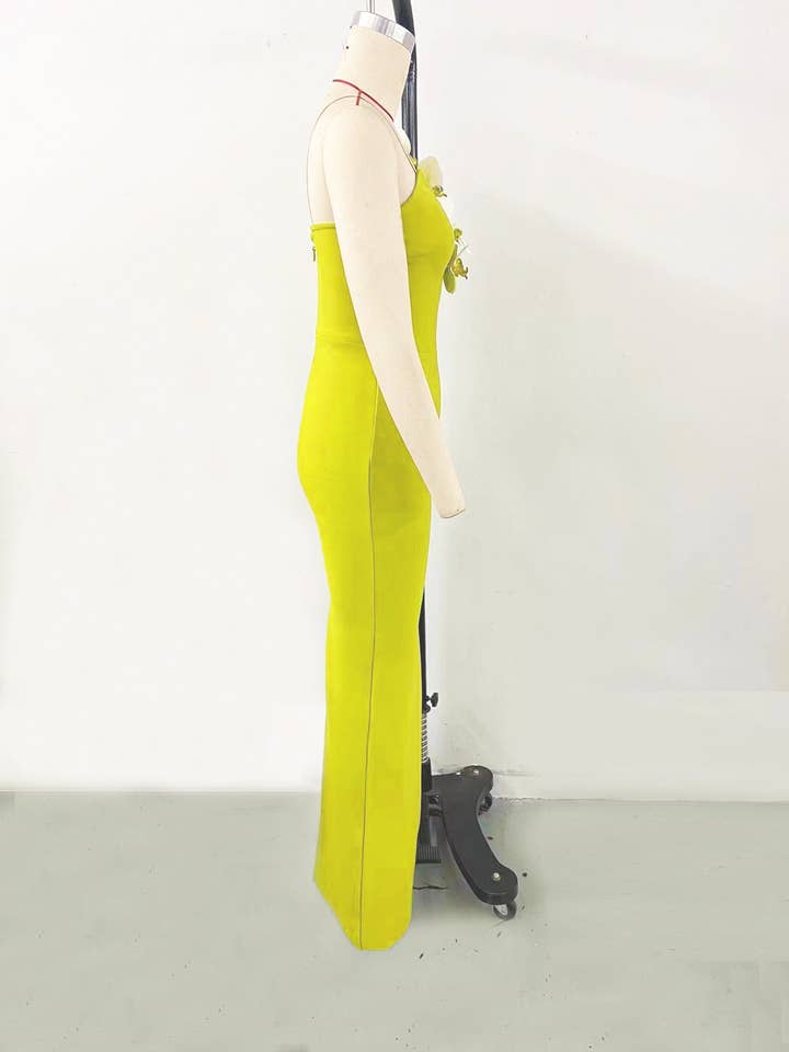 SY142 Elegant Chartreuse One-Shoulder Floral Bandage Gown for wholesale on Faire4