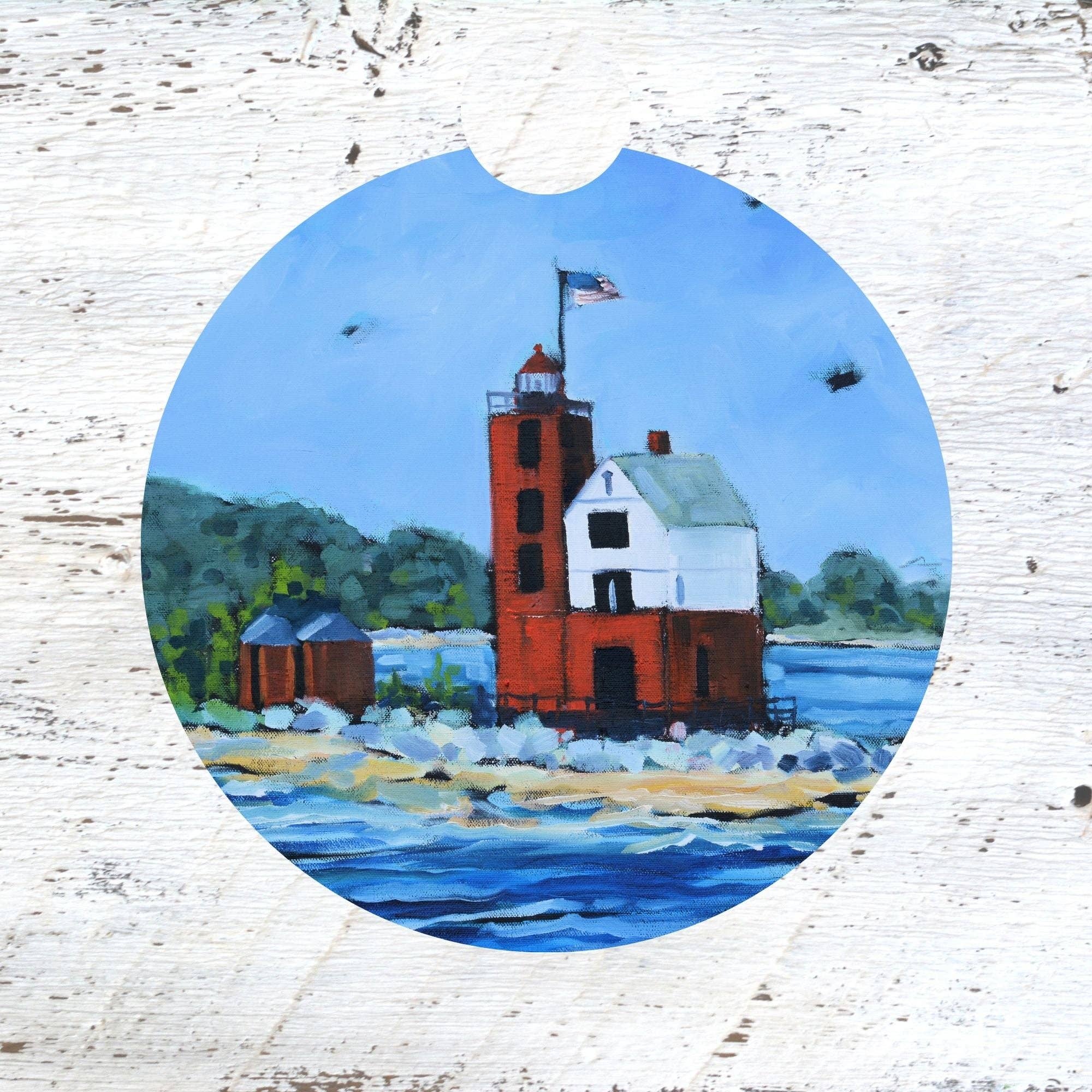 Dreese Fine Art – wholesale Underlägg för bil – Unisex – Bilunderlägg: Round Island Lighthouse Mackinac Island. Konstnär Christi Dreese0