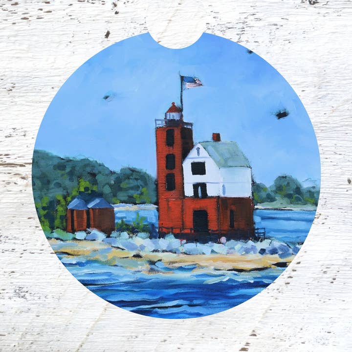 Dreese Fine Art – wholesale Underlägg för bil – Unisex – Bilunderlägg: Round Island Lighthouse Mackinac Island. Konstnär Christi Dreese0