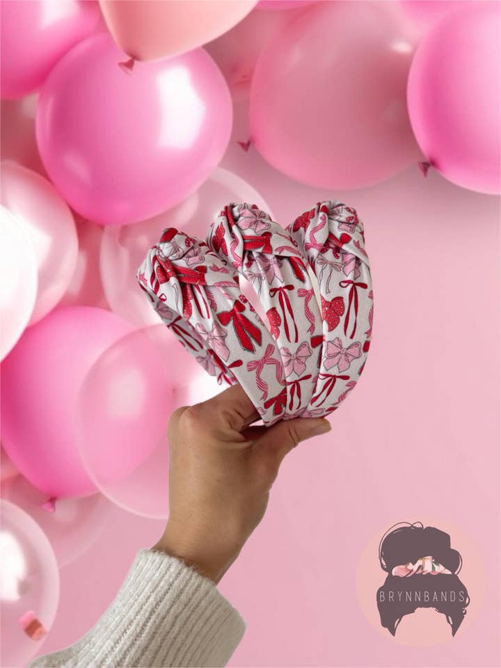 Valentine's Day Pink Top Knot Knotted Headband for wholesale by Brynnbands