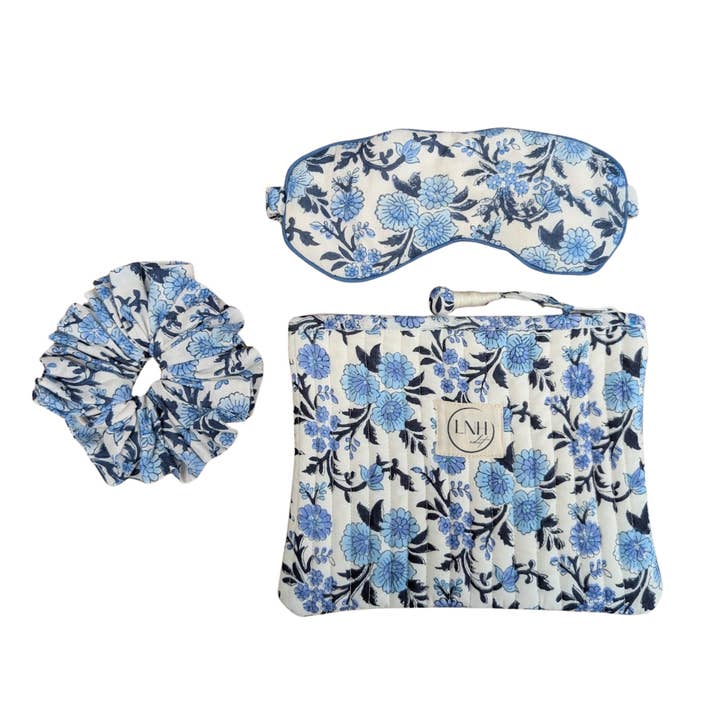 Chinoisery Thistle Blue Cotton Sleep Accessories Gift Set for wholesale by LNH EDIT