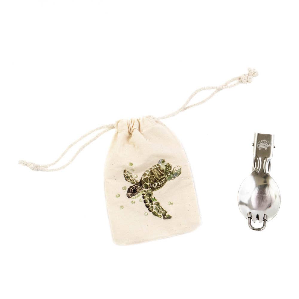 Net Zero Co. - Wholesale Travel Utensil Set - Stainless Steel Folding Spork - With Cotton Pouch2