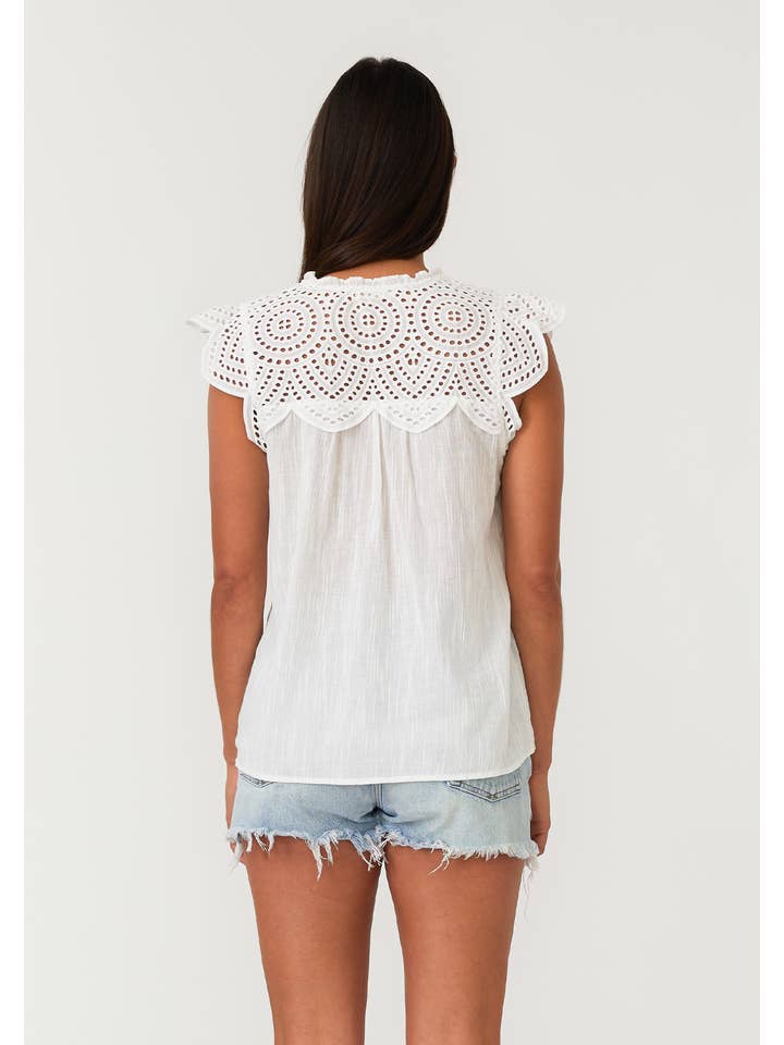 Lovestitch - Wholesale Blouse - Women's - Cotton Eyelet Cap Sleeve V Neck Top