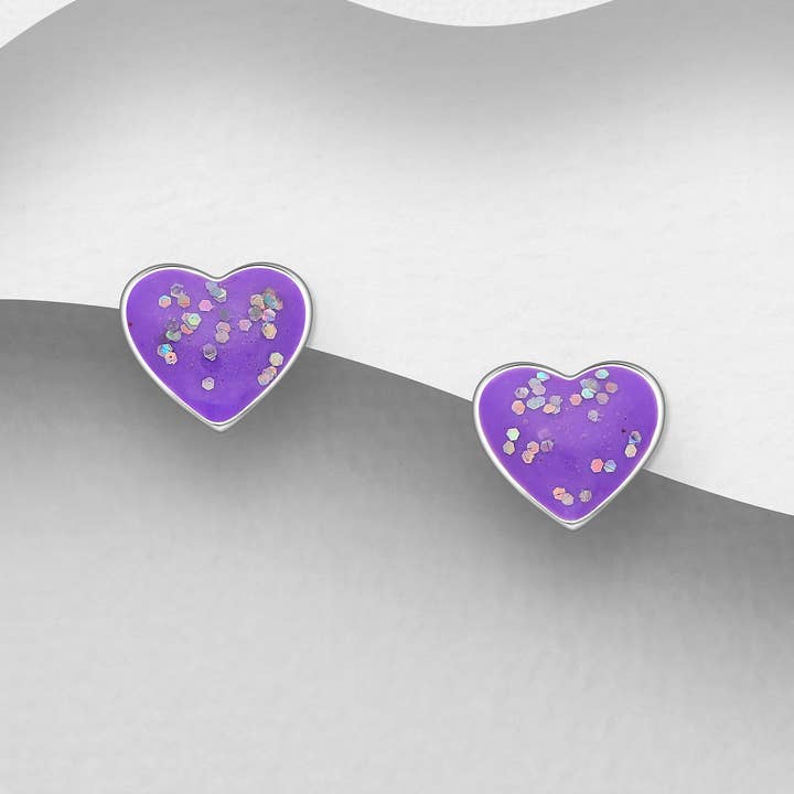 Xantara Jewellery – wholesale Solitärörhängen – Barn/ ung vuxen emalj hjärta Glitter Tryck tillbaka örhängen