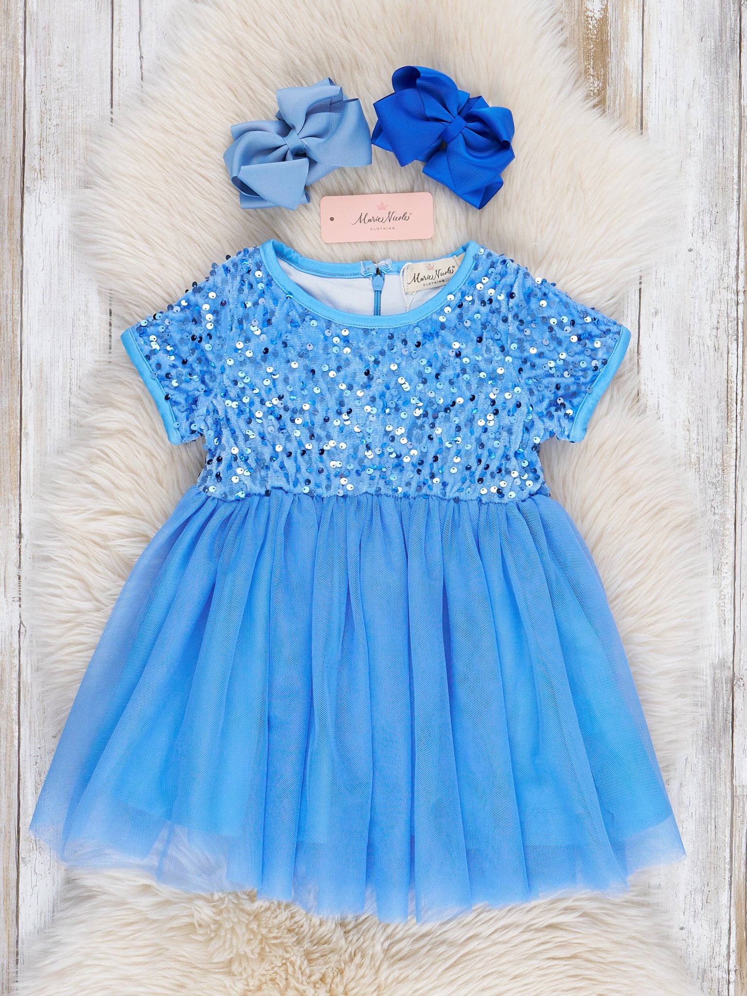 Marie Nicole Clothing - Wholesale Dress - Kids - Blue Sparkly Tulle Swing Dress0