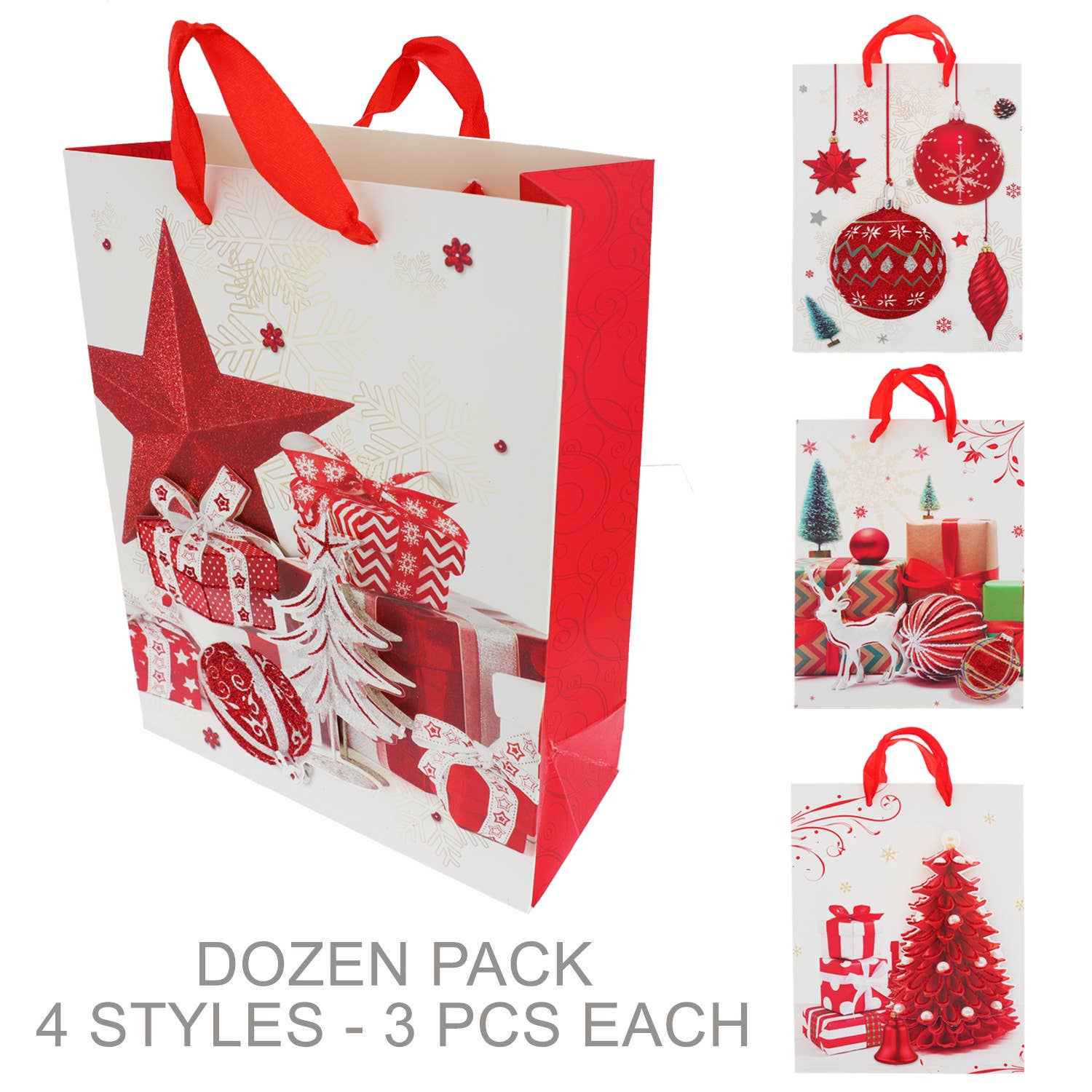SP Sophia Collection - Wholesale Gift Bag Set/Pack - 12 Pack Assorted Vintage Christmas Paper Gift Bag 1