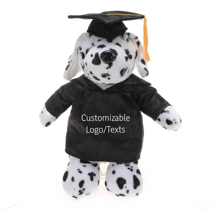 11″ Customizable Graduation Dalmatian Plush in Cap & Gown for wholesale by Plushland