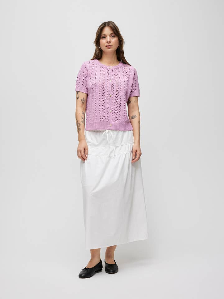 Cardigan Diana | Cardigan à manches courtes en maille pointelle pour la vente par All Row