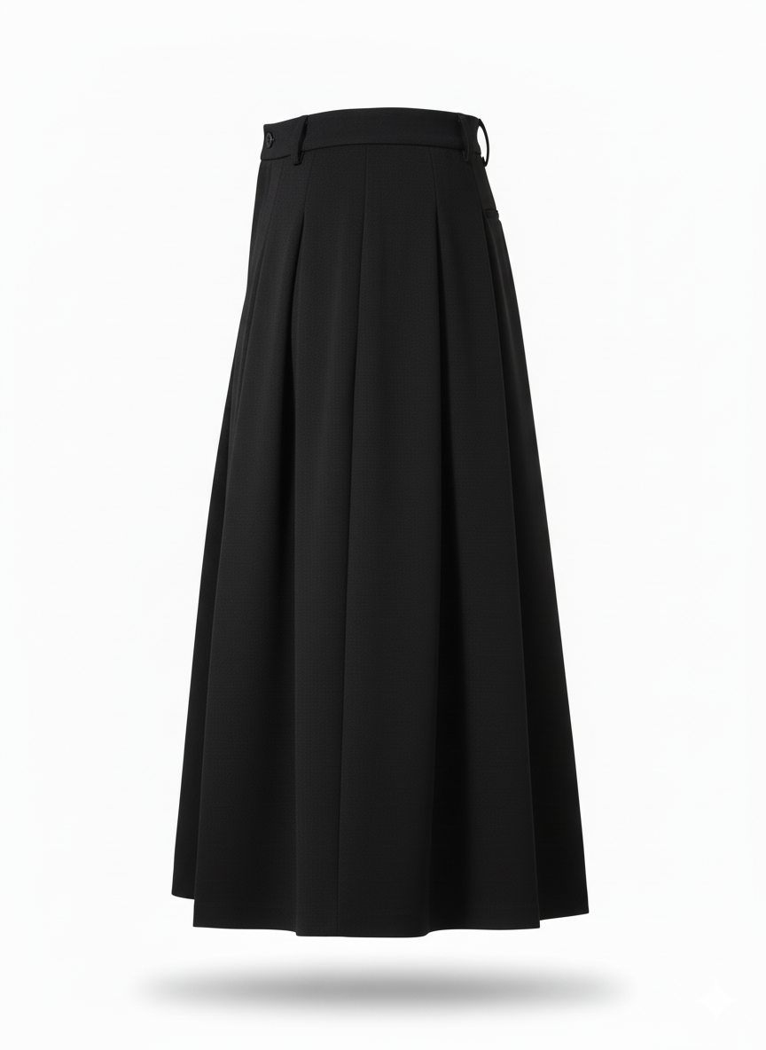 Black High Waist Pleated A-Line Skirt Wool Look Winter for wholesale on Faire6