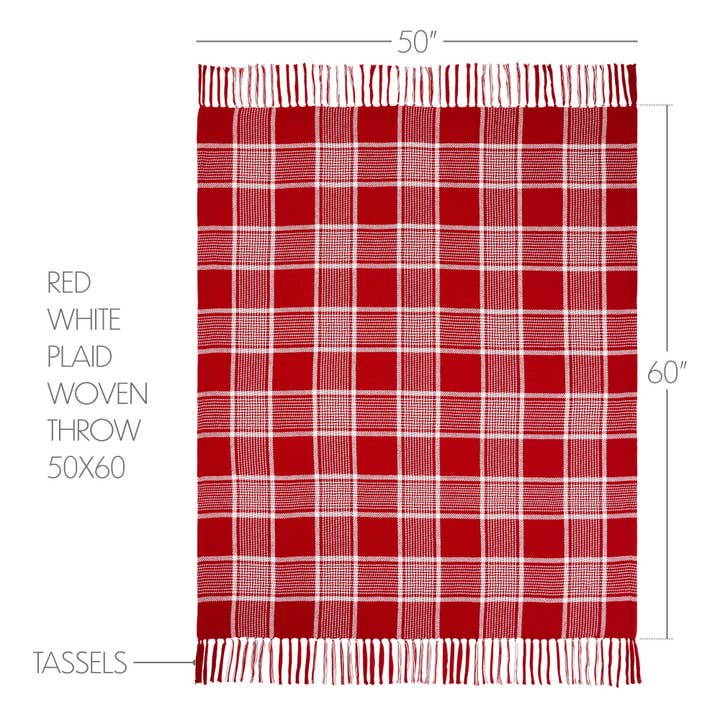 VHC Brands - Wholesale Throw Blanket - Eston Red White Plaid Woven Throw 50x603