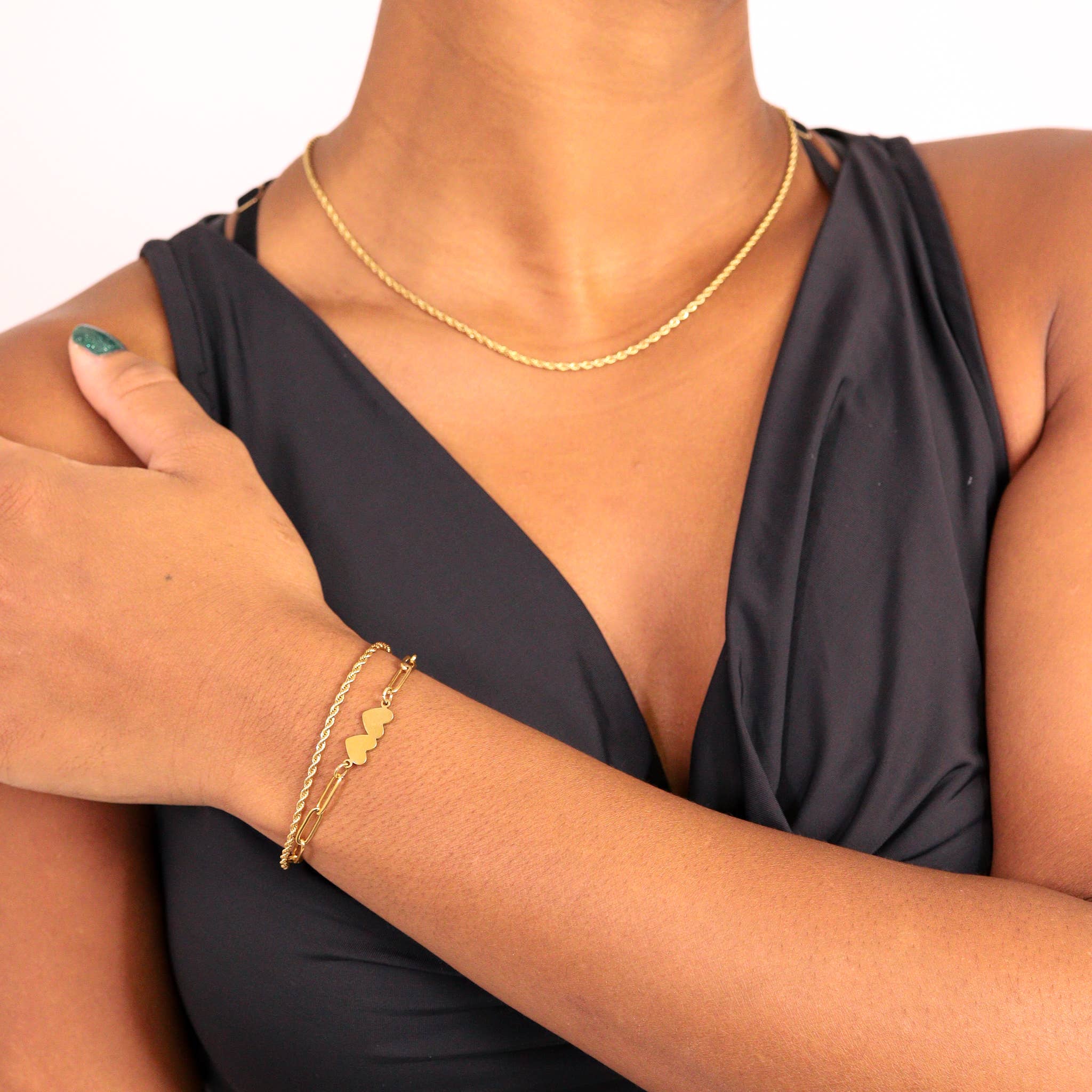 WJW – Pulseira de elo e corrente por atacado – Pulseira / Tornozeleira Corrente Corda - Ouro, Prata, Preto12