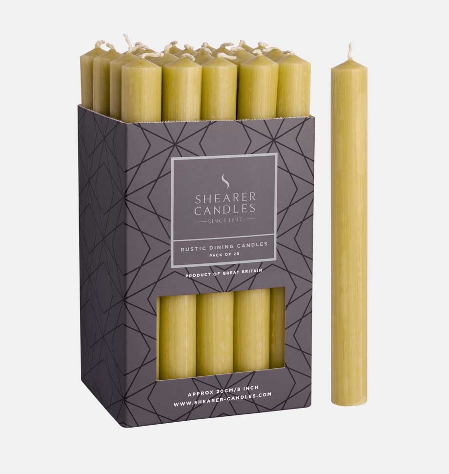 Olive 8 inch Dinner Candles x 20 for wholesale by Shearer Candles