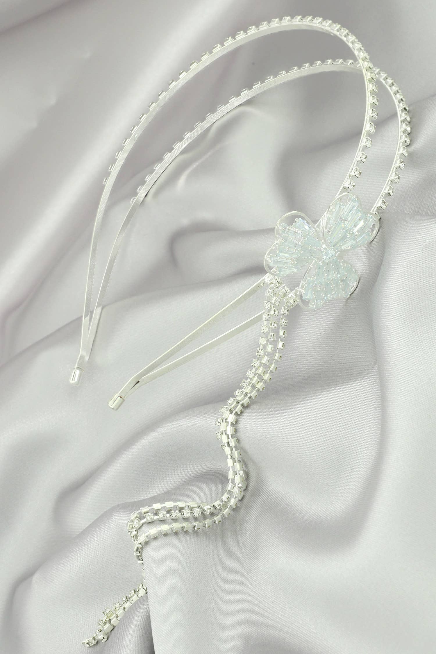 SP Sophia Collection - Wholesale Fashion Headband - Women's - Three Leaf Clover Tassel Rhinestone Double Layer Headband0