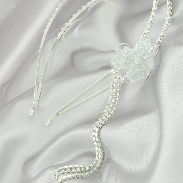 SP Sophia Collection - Wholesale Fashion Headband - Women's - Three Leaf Clover Tassel Rhinestone Double Layer Headband