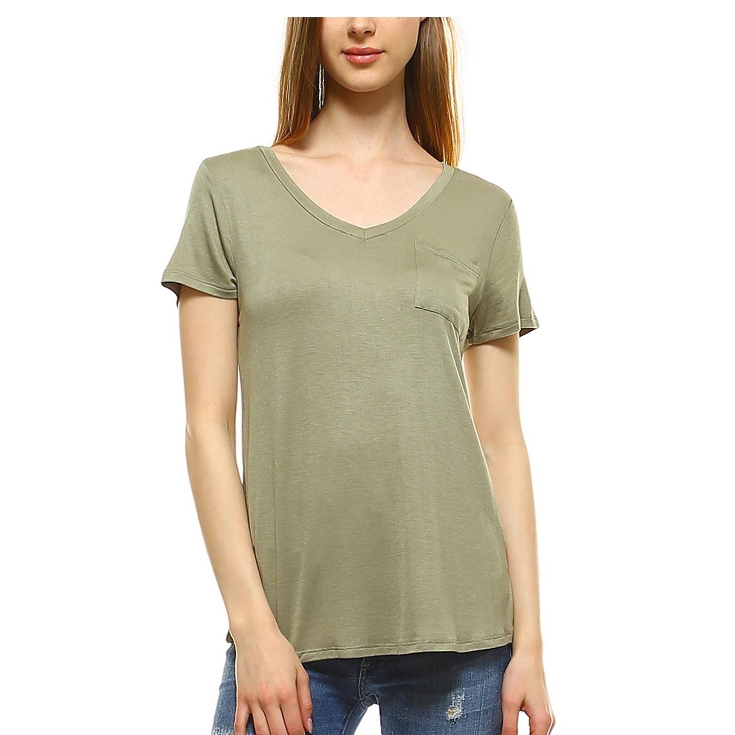 JHP Collection - Wholesale Shirt - Women's - WOMENS CASUAL SOLID V NECK SHORT SLEEVE T SHIRT5