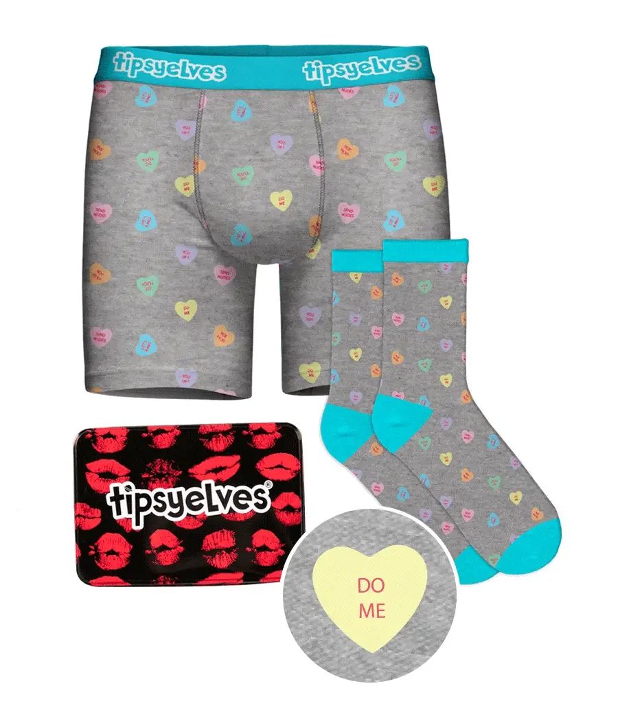 Men's Candy Hearts Boxers & Socks Valentine's Day Gift Set for wholesale by Tipsy Elves