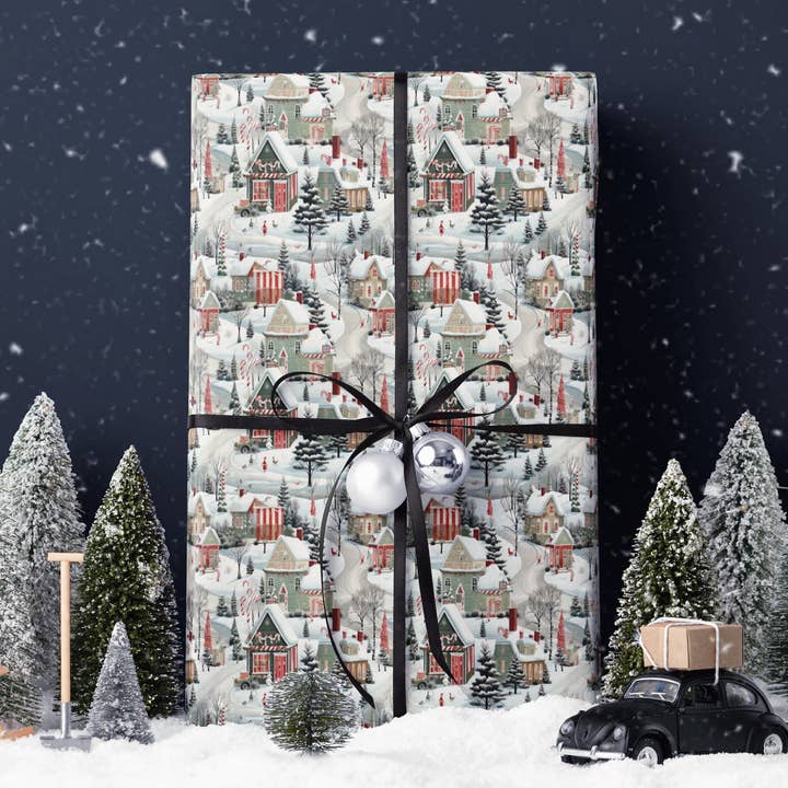 MagicMerchEmporium - Wholesale Wrapping Paper Roll - Christmas Village Wrapping Paper4