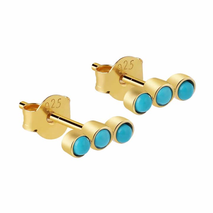 Clous d'oreilles triple turquoise plaqués or pour la vente par Juulry
