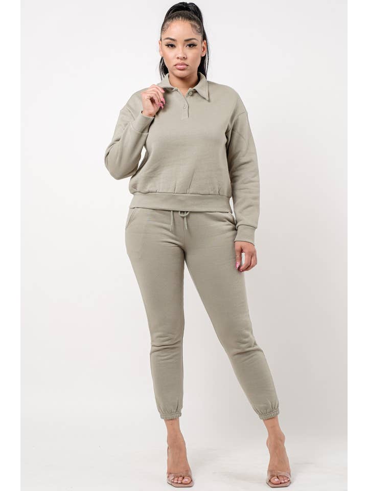 Boswell - Vente Ensemble de vêtements d'intérieur – femme - Ensemble de jogging uni avec col et haut à manches longues4
