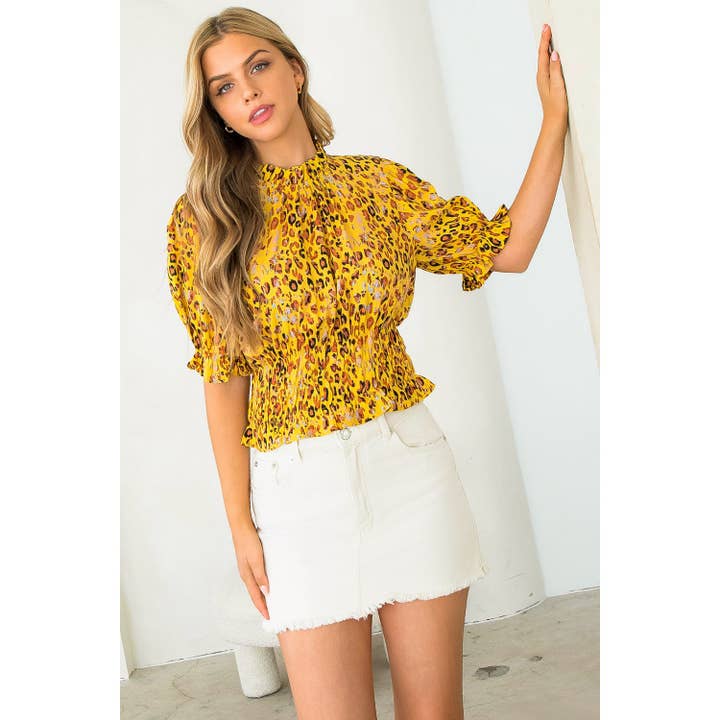 Cheetah Print Smocked Top for wholesale by THML