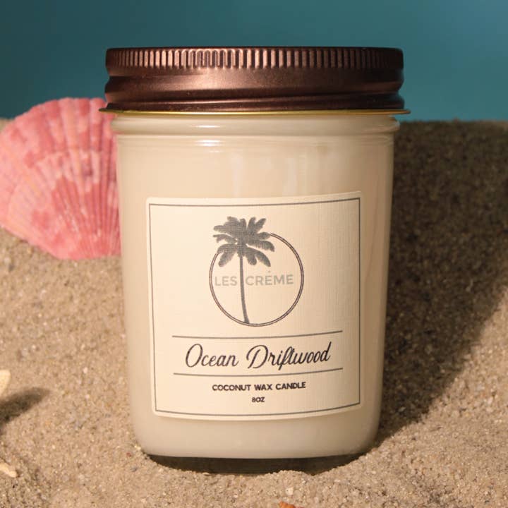 Funny Flames Candle Co - Les Creme – Großhandel Kerze im Glas / gefüllte Kerze – Ocean Driftwood Bio Kokosnuss-Wach2