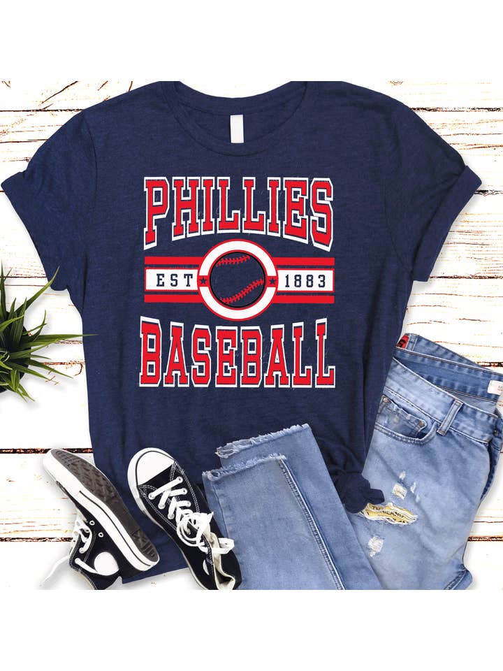 A Blessed Texas Mess Boutique - Wholesale Screen Printed T-Shirt - Women's - Philly Baseball Phillies Ball Game Philadelphia Baseball4
