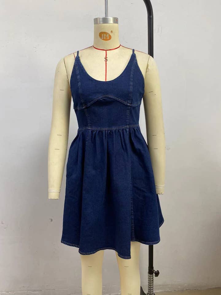 Deep Blue Chic Summer Boho High Waist Denim Maxi Dress 8993 for wholesale on Faire6