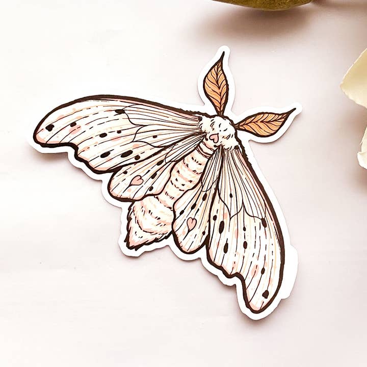Alum and Ink - Wholesale Sticker - Poodle Moth (Domestic Silk Moth, Bombyx mori) Clear Vinyl Sticker2