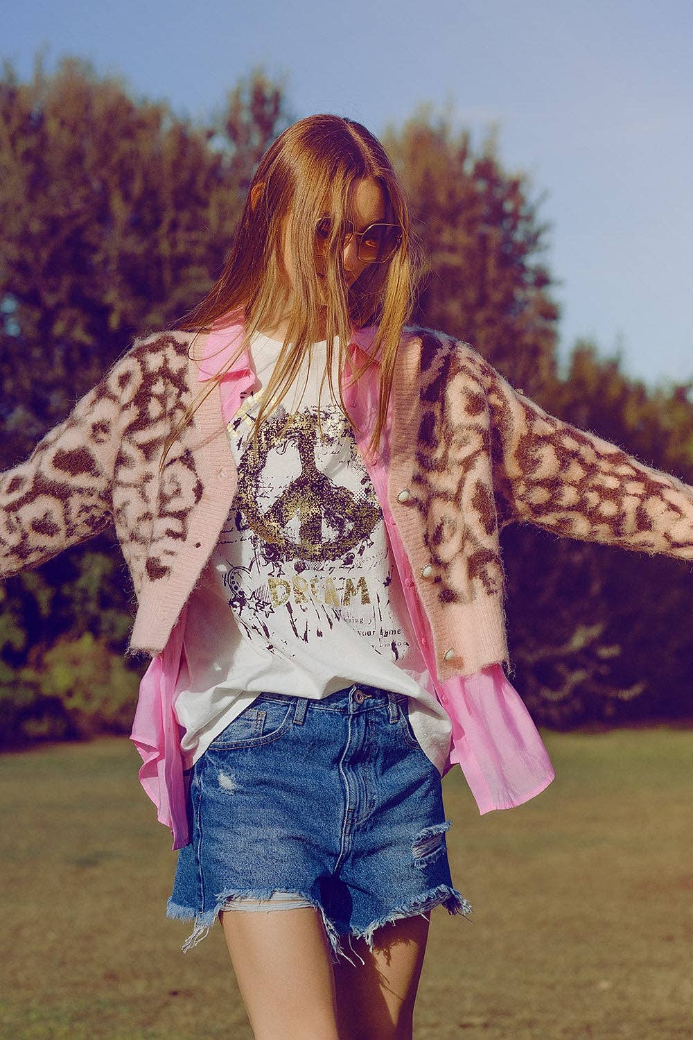 leopard print cardigan with wool in pink for wholesale on Faire0