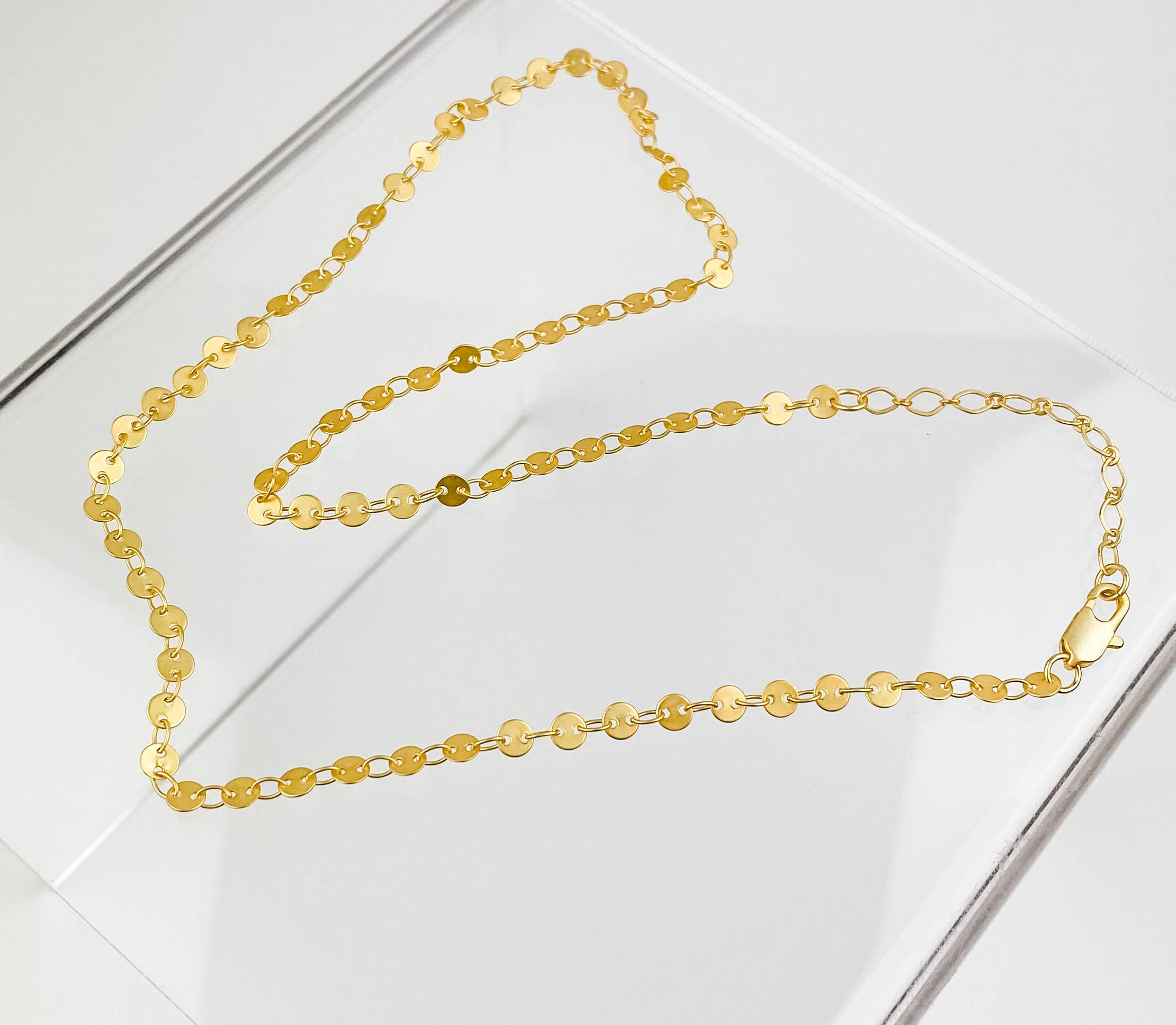 Light Shine - Wholesale Link & Chain Necklace - Paperclip Layering Necklace | Gold Plated Disc, Dainty Chain2