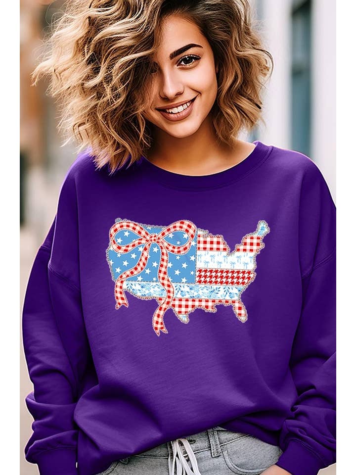 Pink Irene Wholesale - Wholesale Shirt - Women's - USA Map Patchwork Graphic Sweatshirt8