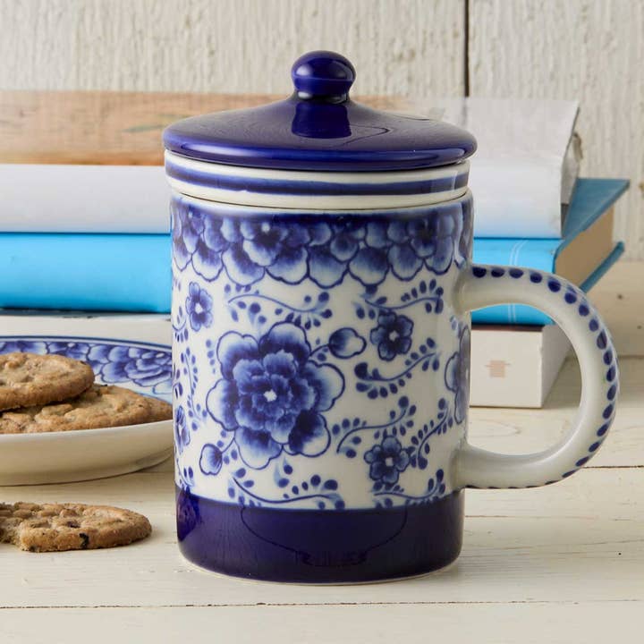 SERRV International - Wholesale Tea Strainer/Infuser - Indigo Bloom Tea Infuser Mug1