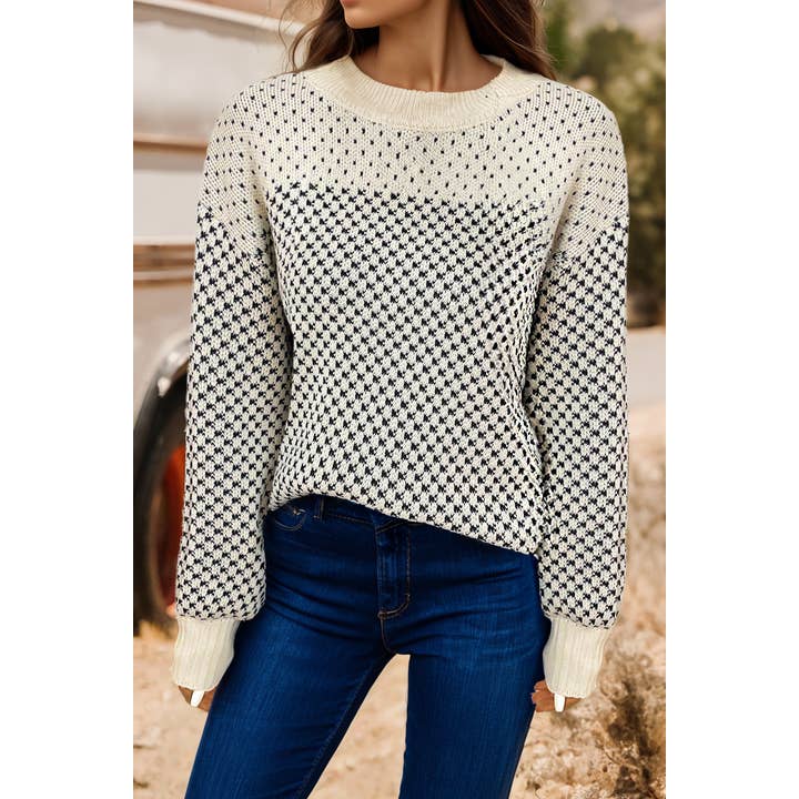 Fashion-W Contrast Color Pattern Lantern Sleeve Sweater for wholesale by fashionworks