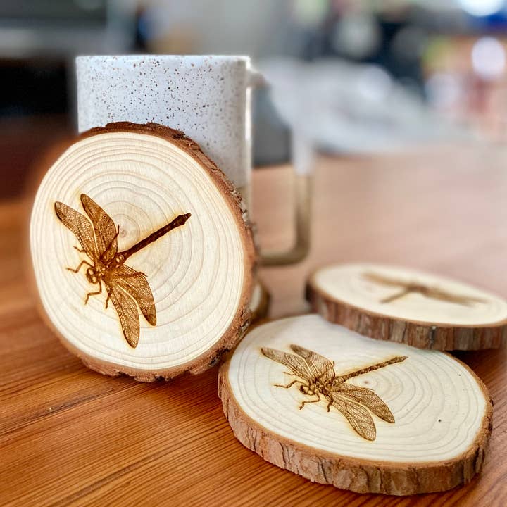 Munsell Made - Wholesale Coasters - Engraved Wood Dragonfly Coasters3