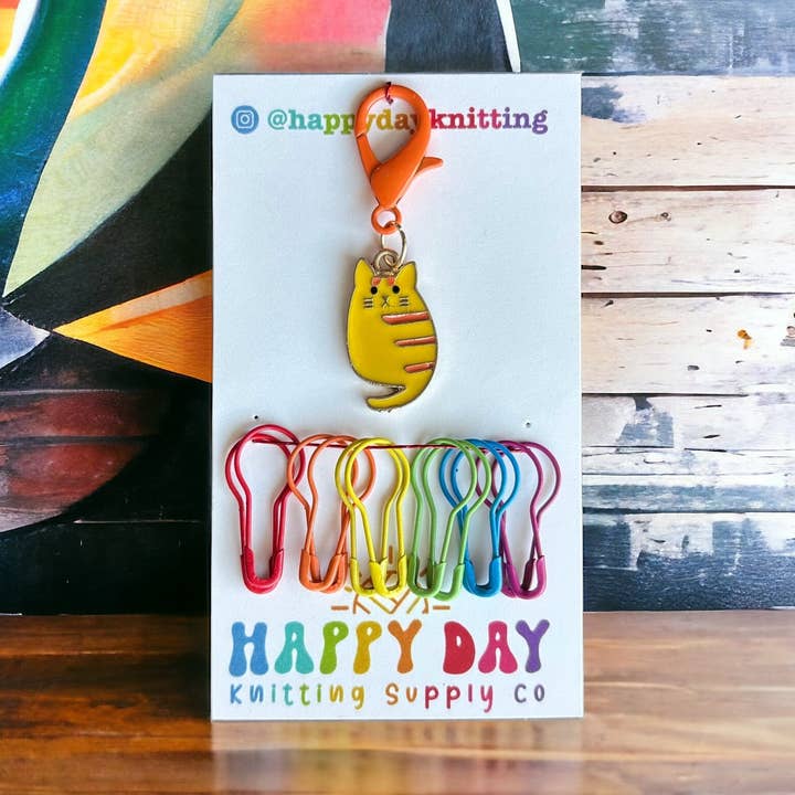 Tabby Cat Stitch Marker/Progress Keeper with Bulb Pins for wholesale by Happy Day Knitting