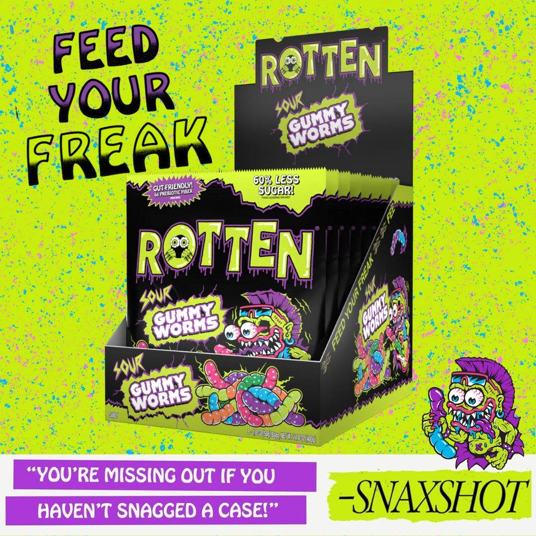 Rotten Candy - Wholesale Gummy - Sour Gummy Worms Candy: GF, Prebiotics, Low Sugar1