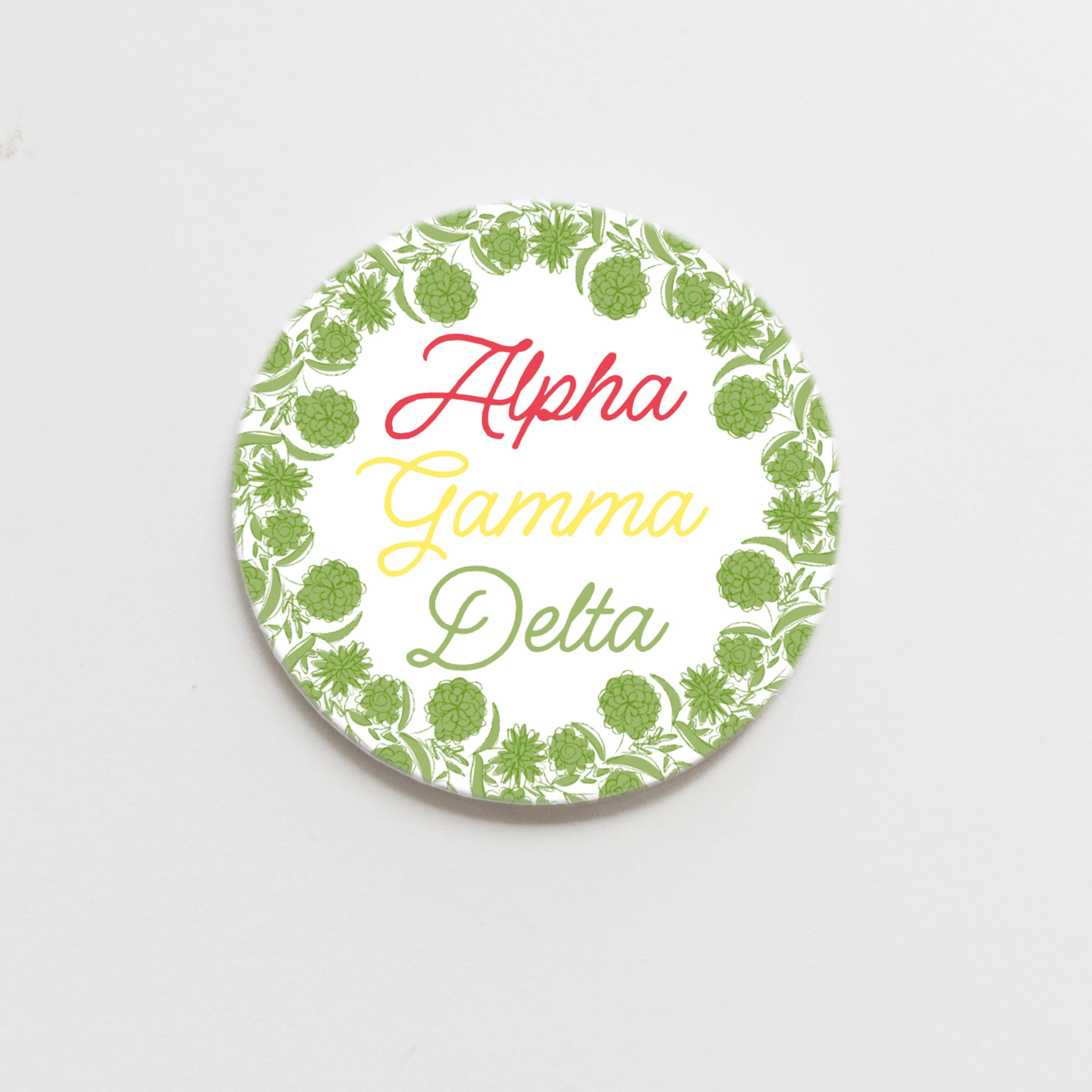 Good Vibez Collegiate - Wholesale Lapel Pin/Button - Alpha Gamma Delta Flower Ring Button- 2.25 inch