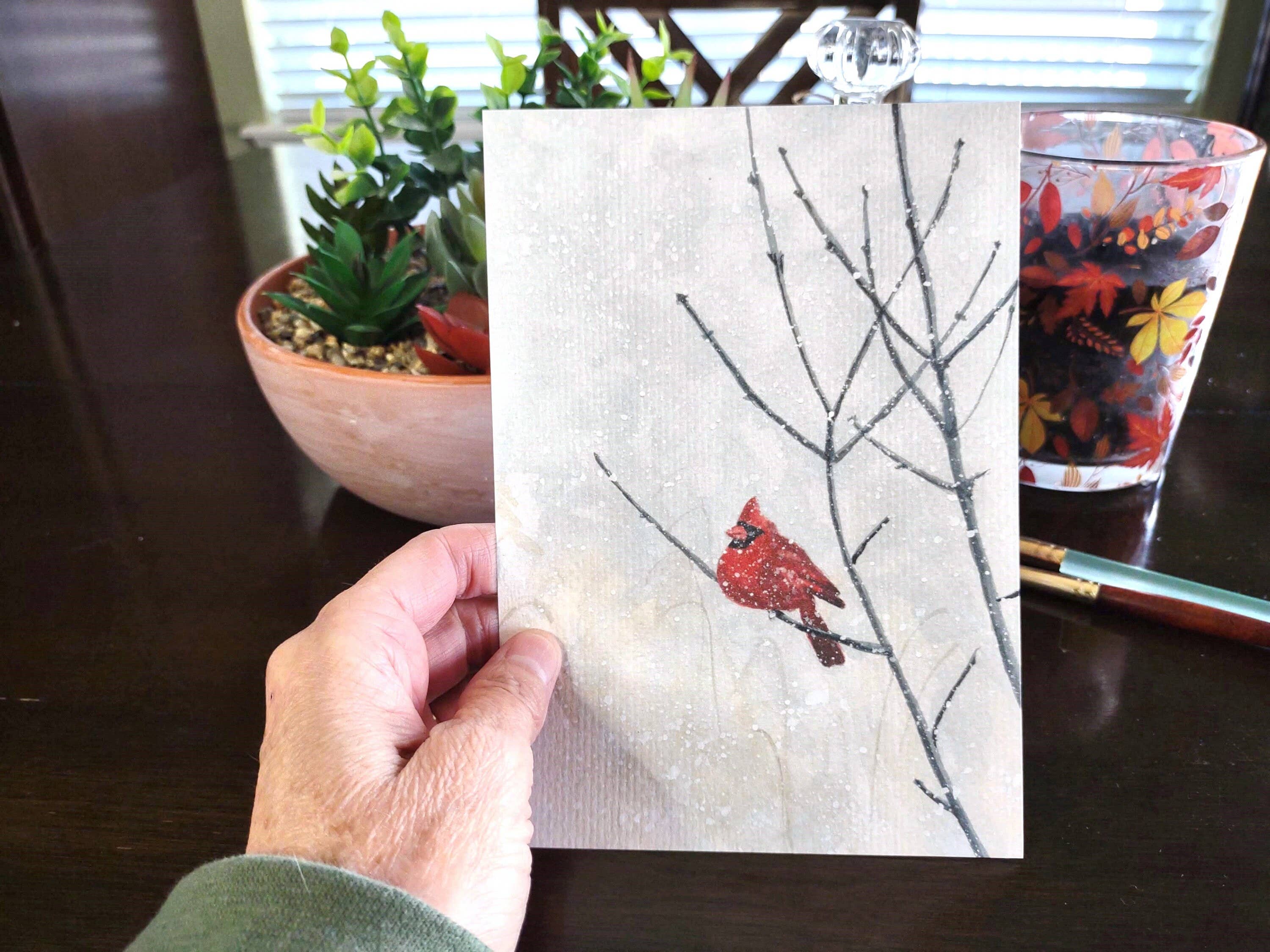 Kathryn Paul Fine Art - Wholesale Art Print - Christmas Cardinal Watercolor Print: Winter Bird Art3