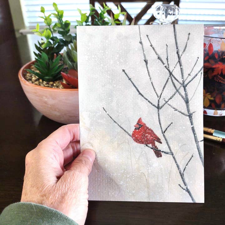 Kathryn Paul Fine Art - Wholesale Art Print - Christmas Cardinal Watercolor Print: Winter Bird Art3