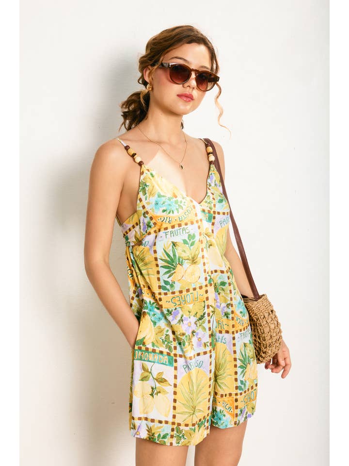 TROPICAL SUN Isla Palma Tie Back Detail Romper for wholesale on Faire1
