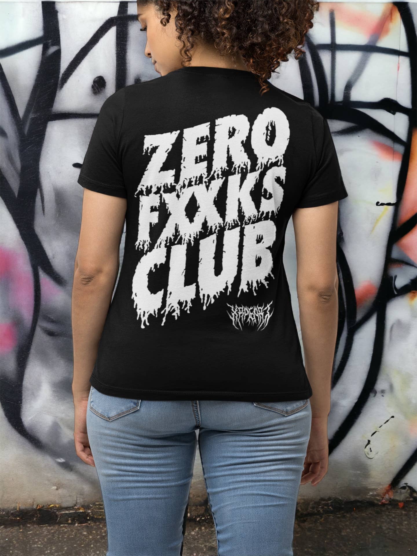 XRAEART Clothing Co - Wholesale Screen Printed T-Shirt - Unisex - ZERO FUXXKS CLUB Creepy Jackal Skull T-Shirt1