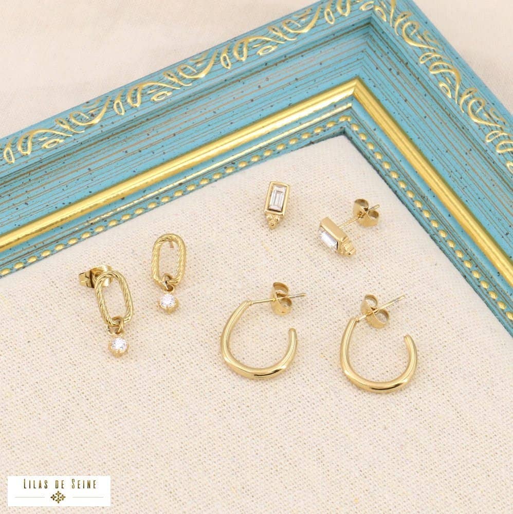 Lilas de Seine – wholesale Jewellery set – Rhinestone steel hoop earrings set 03231751
