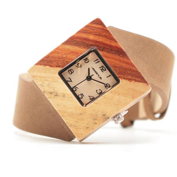 Essenciel - Wholesale Wrist Watch - Women's - Brown Square Leather and Wood Watch0